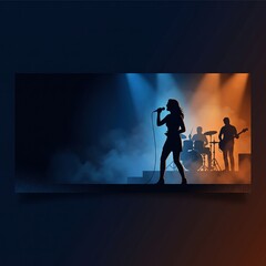 Fototapeta premium Silhouette of People Watching a Movie on Stage with Dramatic Lighting for Entertainment and Event Concept