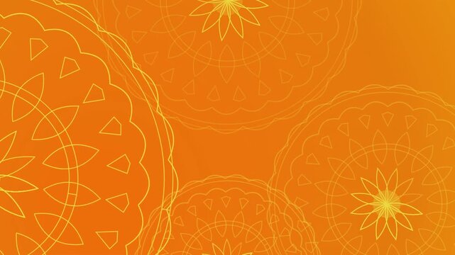 Rotating golden mandala patterns on orange gradient background motion graphics clip for spiritual content.