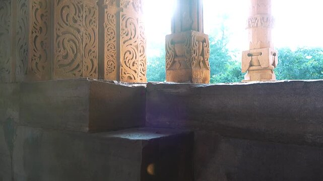 Medieval Hindu Temple Architecture at Gwalior Fort Under Golden Light