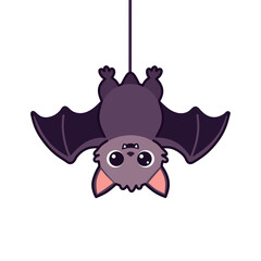 Obraz premium Cute Hanging Bat Cartoon Character Flat Halloween Illustration Isolated on Transparent Background