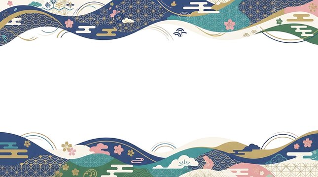 Abstract japanese style wave background with traditional patterns and decorative elements for creative design projects