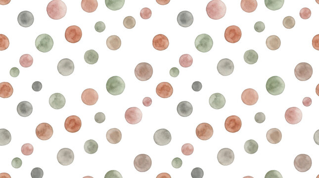 Watercolor polka dots in earth tones scattered across a clean surface during soft daylight isolated on transparent background