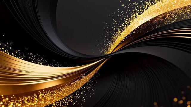 Abstract golden and black flowing lines