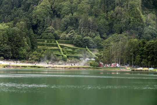 Lagoa das Furnas crater lake in the Vale das Furnas valley, Sao Miguel, Azores, Portugal
