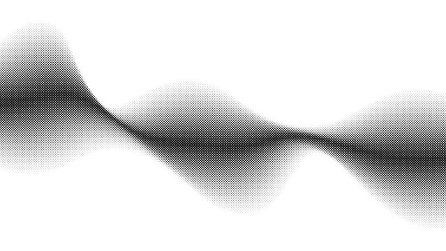Abstract black halftone wave background with gradient dot pattern, modern minimal monochrome vector design