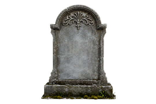 Ancient Stone Tombstone Grave Marker Isolated on White Background
