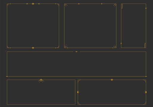 Simple geometric and gold color mystic celestial border frame collection set