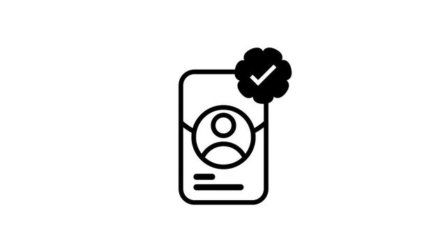 This icon features an identification card profile with a verification checkmark signifying user authentication profile confirmation and trust