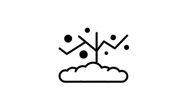 This icon illustrates a blooming plant growing from soil with small flowers representing botanical growth gardening nature and flora cultivation