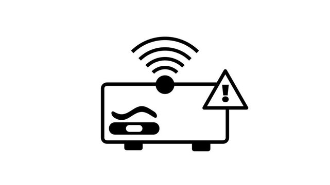 This icon depicts a wireless router with a signal wave and warning triangle indicating network connection errors and router issues