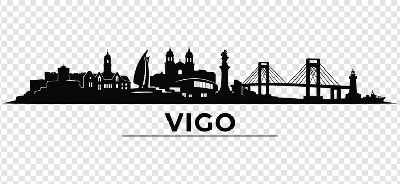 Vigo city skyline, spain, silhouette vector illustration