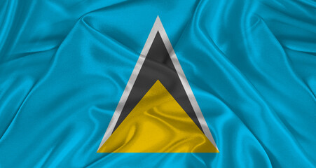 Saint Lucian flag with fabric texture. Realistic flag of Saint Lucia waving, National flag © IHERPHOTO