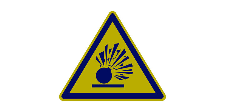 Explosive Material Warning Triangle Sign Icon, Explosive Hazard Yellow Safety Symbol