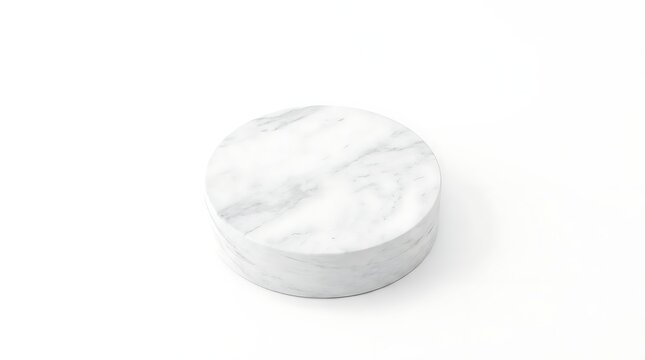 White marble circular podium on white background.