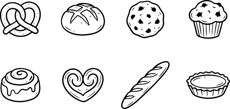 Hand-Drawn Bakery Items and Sweet Pastries Vector Doodles Set
