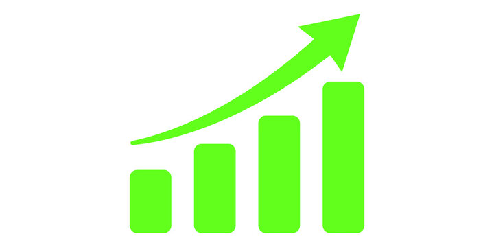 Bright Green Growth Bar Chart With Upward Arrow Icon Isolated On Transparent Background