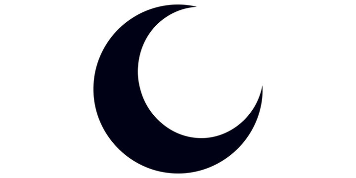 Black crescent moon icon vector illustration for astronomy space night sky weather app and lunar phase design concept