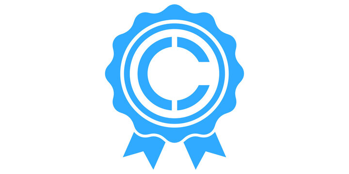 Blue award ribbon badge certificate seal icon vector illustration for creative commons quality guarantee and copyright concept