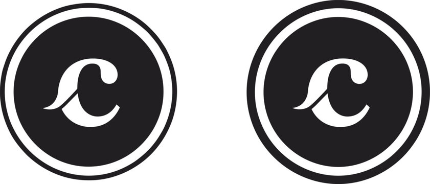 Two identical stylized cursive C copyright symbols within black circles letter
