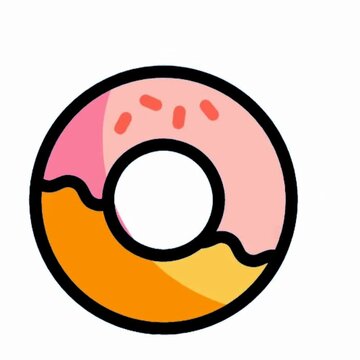 Bitten Donut Icon with Pink and Orange Glaze, Moving Sweet Pastry Illustration