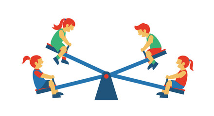 Fototapeta premium Happy Children Playing Together on a Playground Seesaw