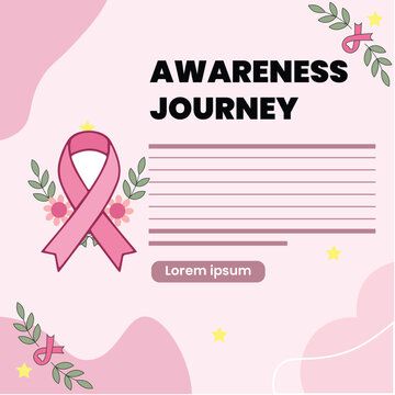 Breast Cancer Awareness Journey Graphic Design Template with Pink Ribbon