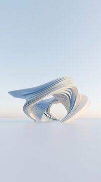 Futuristic parametric architecture sculpture, modern white flowing organic structure, abstract curved pavilion design against a clear blue sky