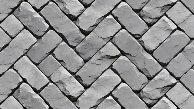 seamless, repeating pattern of interlocking stone bricks. Each brick is rectangular, with a textured surface that mimics the appearance of rough, gray stone. The bricks are arranged in a herringbone p