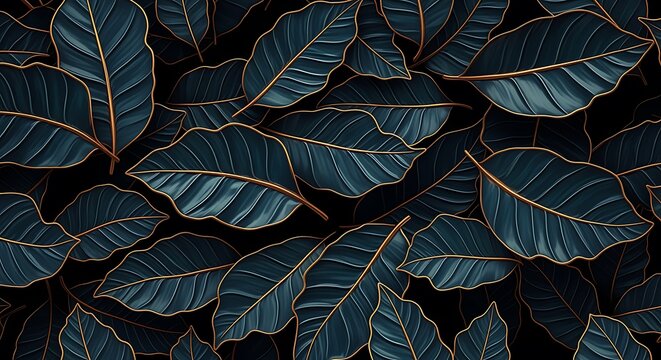 Golden Luxury Leaves on Black Background for Elegant Design Projects