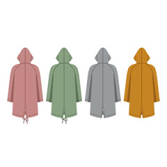 Four Parka Jackets in Different Colors: Pink, Green, Grey, Orange © personal
