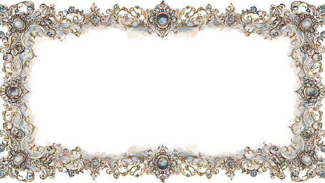 Ornate Vintage Frame Design with Antique Jewels and Intricate Floral Patterns
