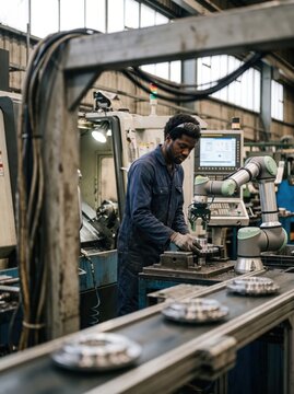 Male engineer working with a collaborative robot arm