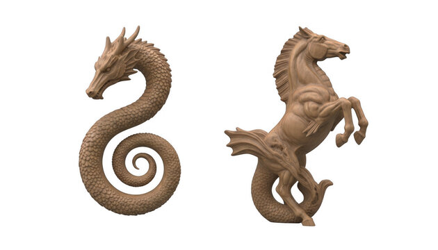 Mythical Creatures: Dragon and Hippocampus Sculpture