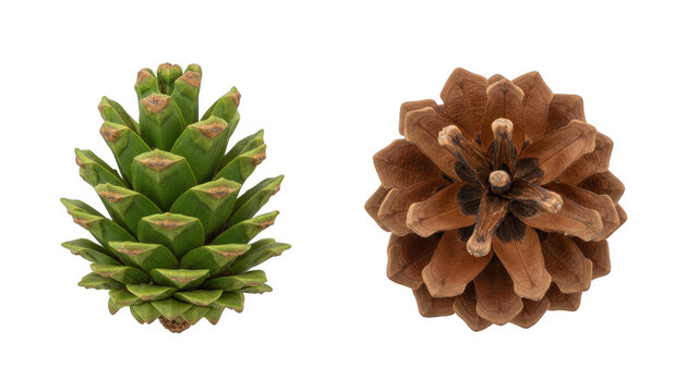 Green and Brown Pine Cones Side by Side