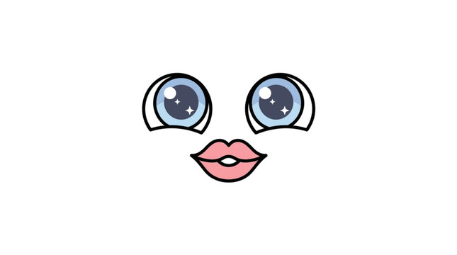 Cartoon face with big eyes and red lips illustration.