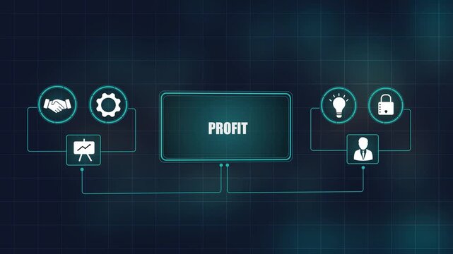 Profit concept background animation with business icons, digital financial growth process, corporate revenue strategy loop.