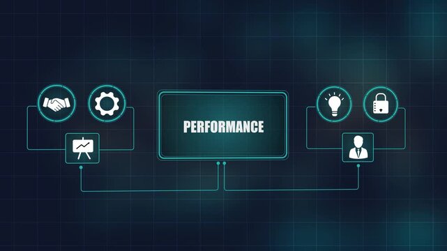 Business performance analysis with digital icons, Corporate key performance indicator and metrics, Strategic execution and management concept.