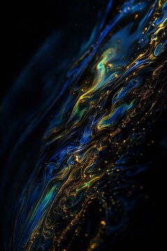 Vertical dark iridescent waves with molten gold streaks