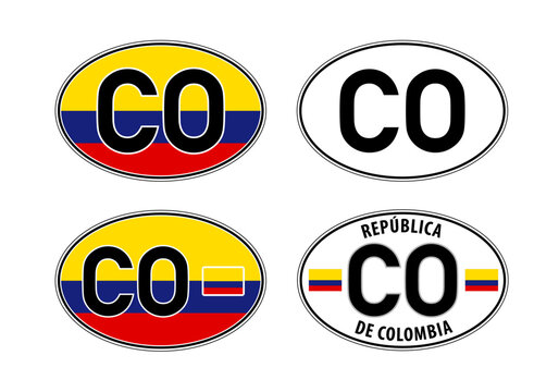 Colombia, oval international vehicle registration code license plate car sticker, vector illustration