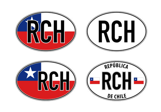 Chile, oval international vehicle registration code license plate car sticker, vector illustration