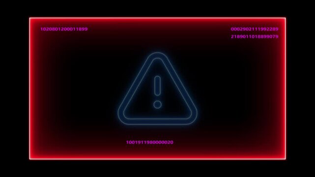 System hacking cyber attack neon warning sign digital security breach glowing red alert vector illustration-4k animation