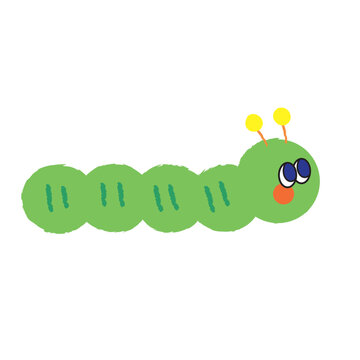 Cute Green Caterpillar Hand Drawn Illustration