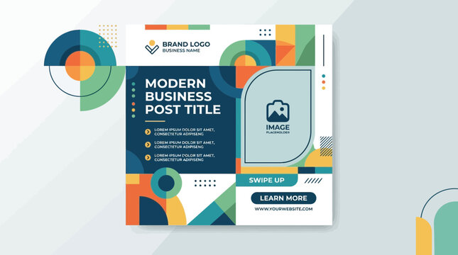 Modern Geometric Business Social Media Post Template with Colorful Abstract Shapes for Digital Marketing