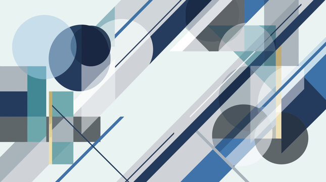 Abstract geometric background with blue and grey diagonal lines, circles, and squares for modern banner design
