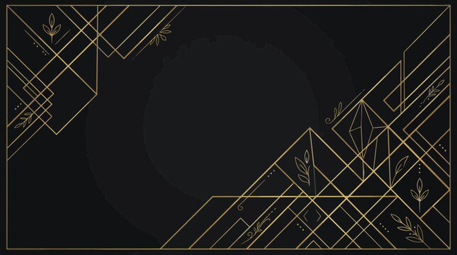 Elegant gold art deco geometric pattern on black background for vintage luxury design