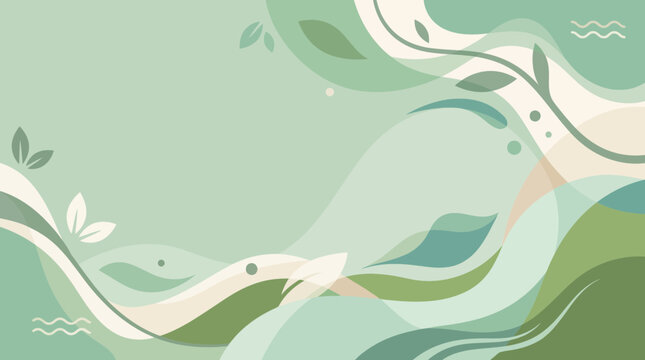 Elegant Abstract Green Botanical Background with Flowing Organic Shapes and Delicate Leaf Motifs for Eco Friendly Nature Inspired Branding Projects