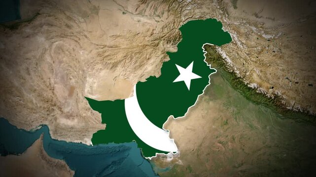 Pakistan Map With Flag Colors Overlay Animation, Pakistan Location Map, Asia Country Map