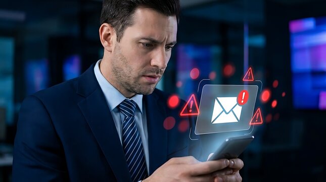 Information security vulnerability concept showing a dangerous phishing message popping up on a phone