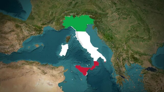 Italy Flag Map Animation, Zoom From Space to Italy, Europe Country Location Map