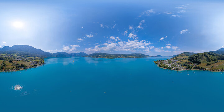 360&deg; Luftbild Panorama - Attersee im Sommer von oben - Seefeld